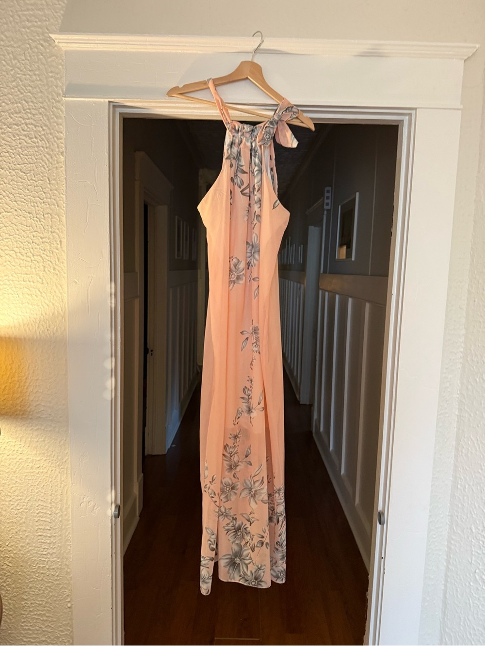Peach Floral Maxi Halter Dress